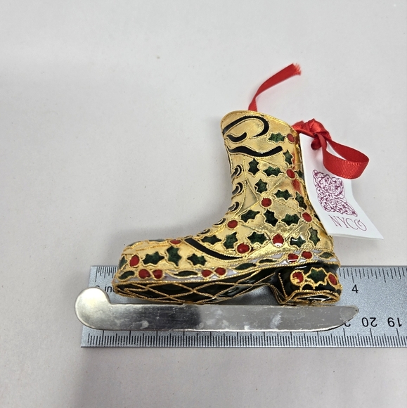 Nyco Christmas Ornament Cloisonne Enamal Ice Skating Shoe Holly Berries Leaves - Picture 7 of 12